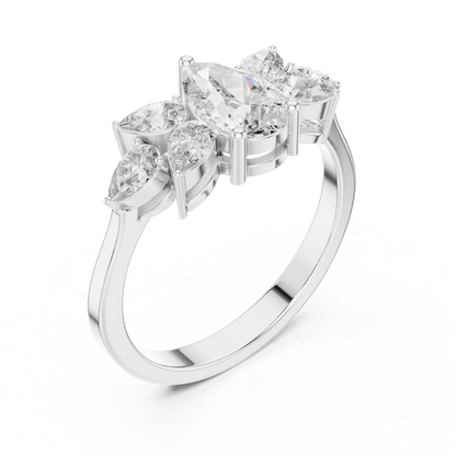 1.31ctw Pear Shaped Diamond Cluster Solitaire Statement Ring | White Gold