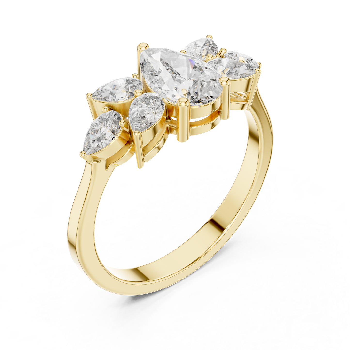 1.31ctw Pear Shaped Diamond Cluster Solitaire Statement Ring | White Gold