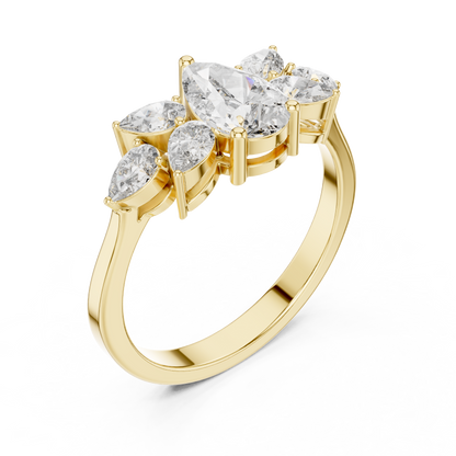 1.31ctw Pear Shaped Diamond Cluster Solitaire Statement Ring | White Gold