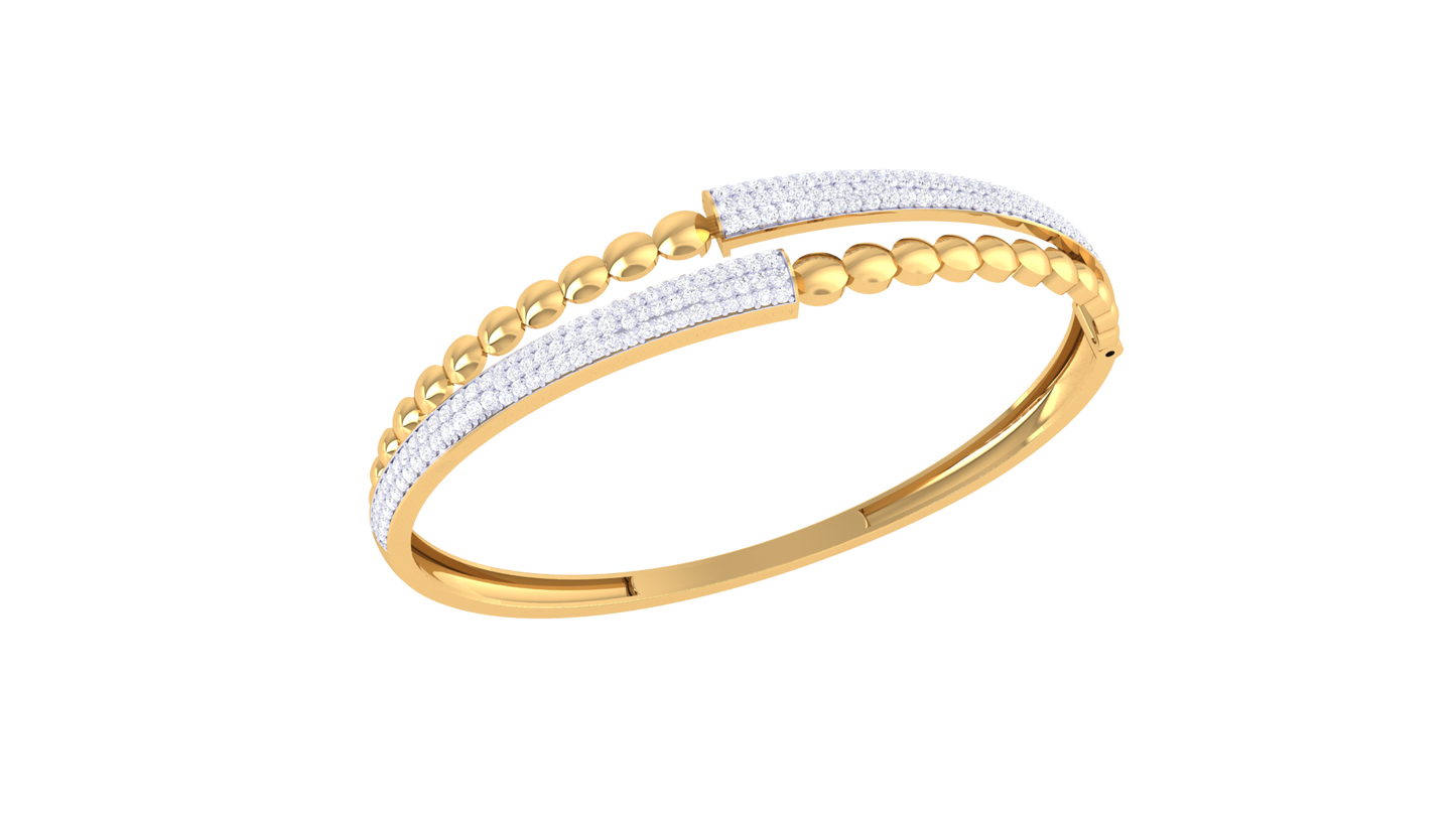 Dual-Band Radiant Gold Bangle Bracelet - 1.28 Ct Diamond Accents