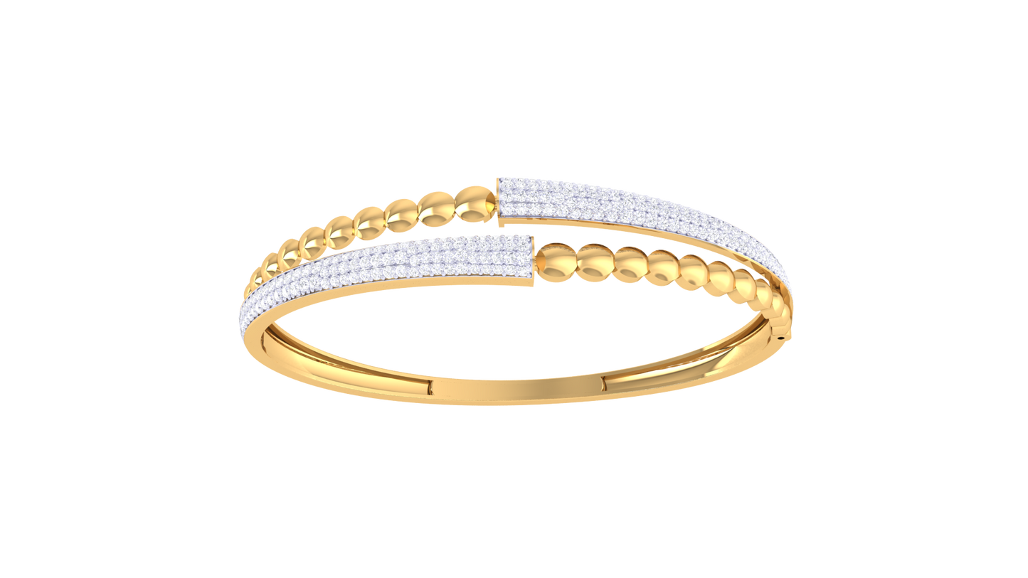 Dual-Band Radiant Gold Bangle Bracelet - 1.28 Ct Diamond Accents