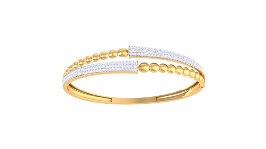 Dual-Band Radiant Gold Bangle Bracelet - 1.28 Ct Diamond Accents