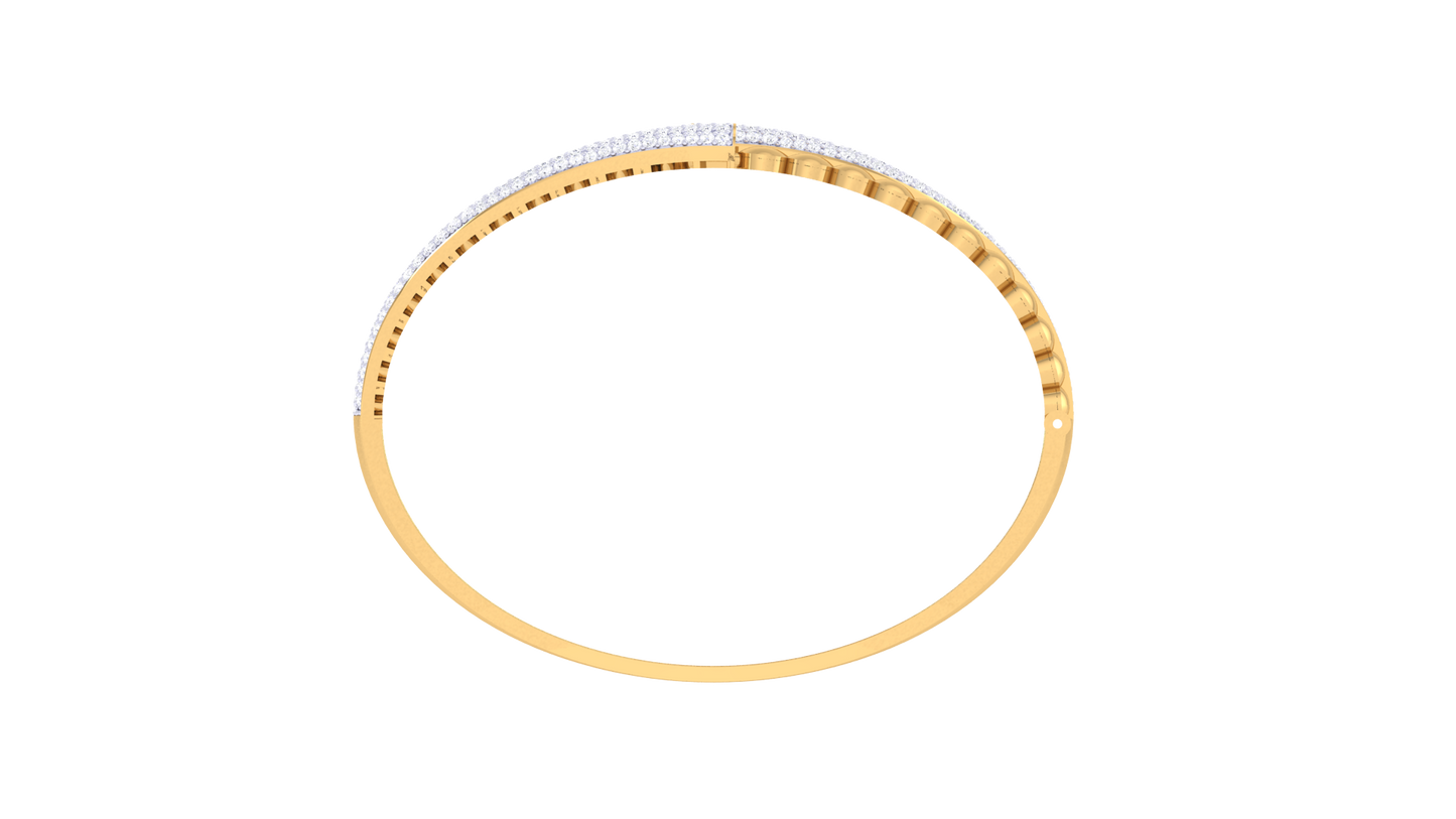 Dual-Band Radiant Gold Bangle Bracelet - 1.28 Ct Diamond Accents