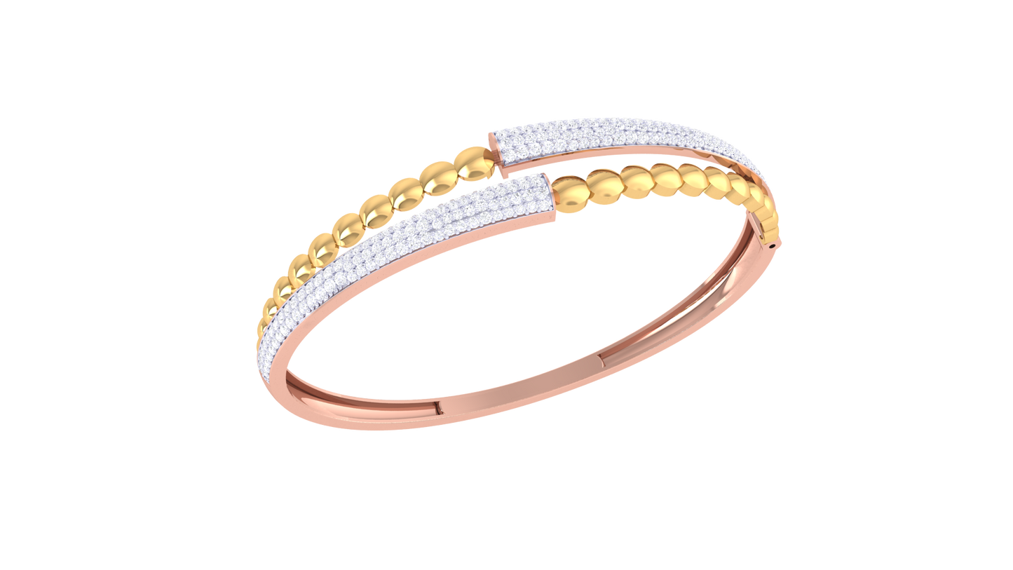 Dual-Band Radiant Gold Bangle Bracelet - 1.28 Ct Diamond Accents