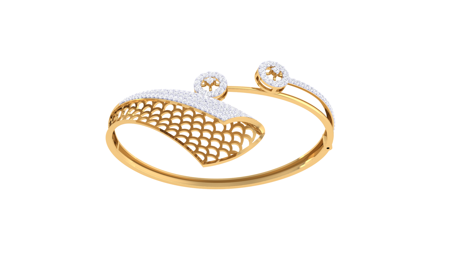 Lattice-Curve Rose Gold Bracelet - 1.36 Ct Diamond Clusters