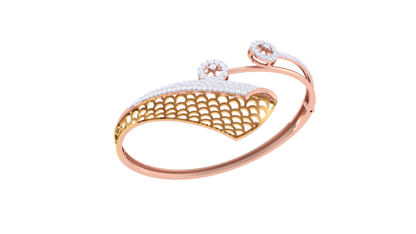 Lattice-Curve Rose Gold Bracelet - 1.36 Ct Diamond Clusters