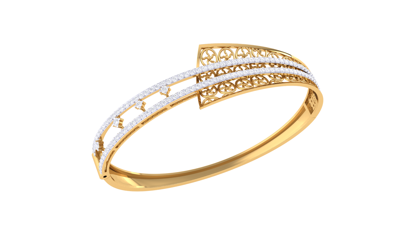 Filigree Bracelet In lustrous Gold - 1.36 Ct Twin Rows Diamonds