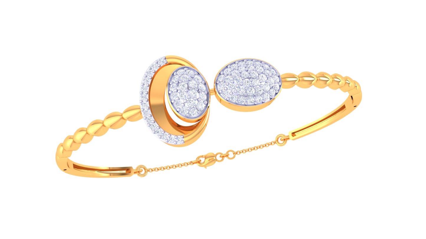 Dual Oval polished Gold Bracelet – 0.65 Ct Sparkling Diamonds