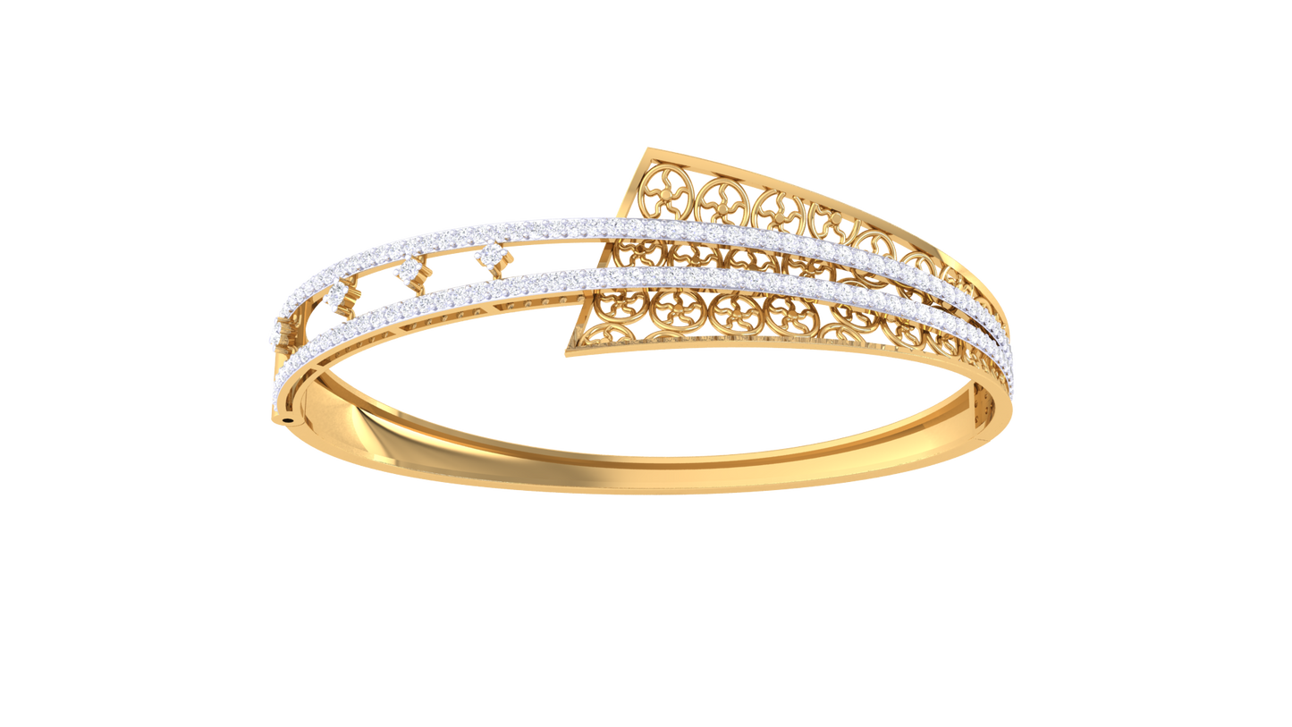 Filigree Bracelet In lustrous Gold - 1.36 Ct Twin Rows Diamonds