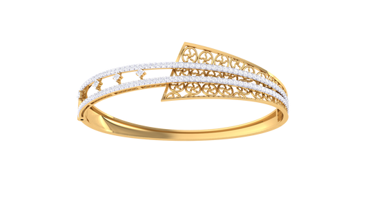 Filigree Bracelet In lustrous Gold - 1.36 Ct Twin Rows Diamonds