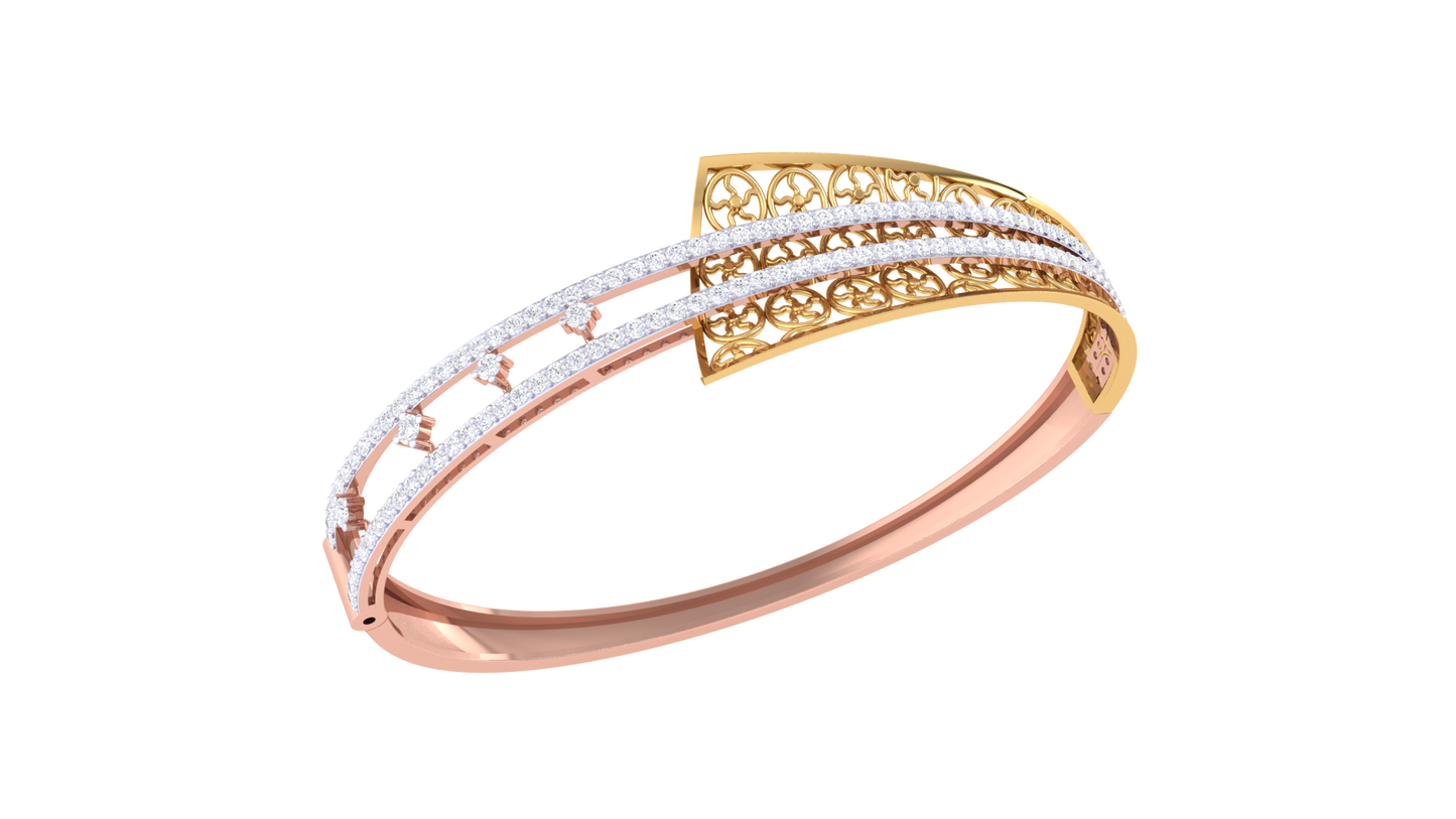 Filigree Bracelet In lustrous Gold - 1.36 Ct Twin Rows Diamonds