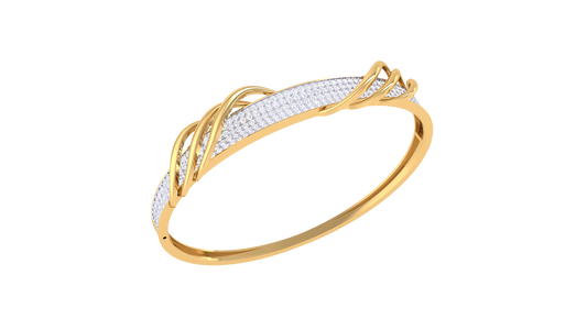 Twisted Wave Bracelet In Yellow Gold - 1.64 Ct Brilliant Round Diamonds