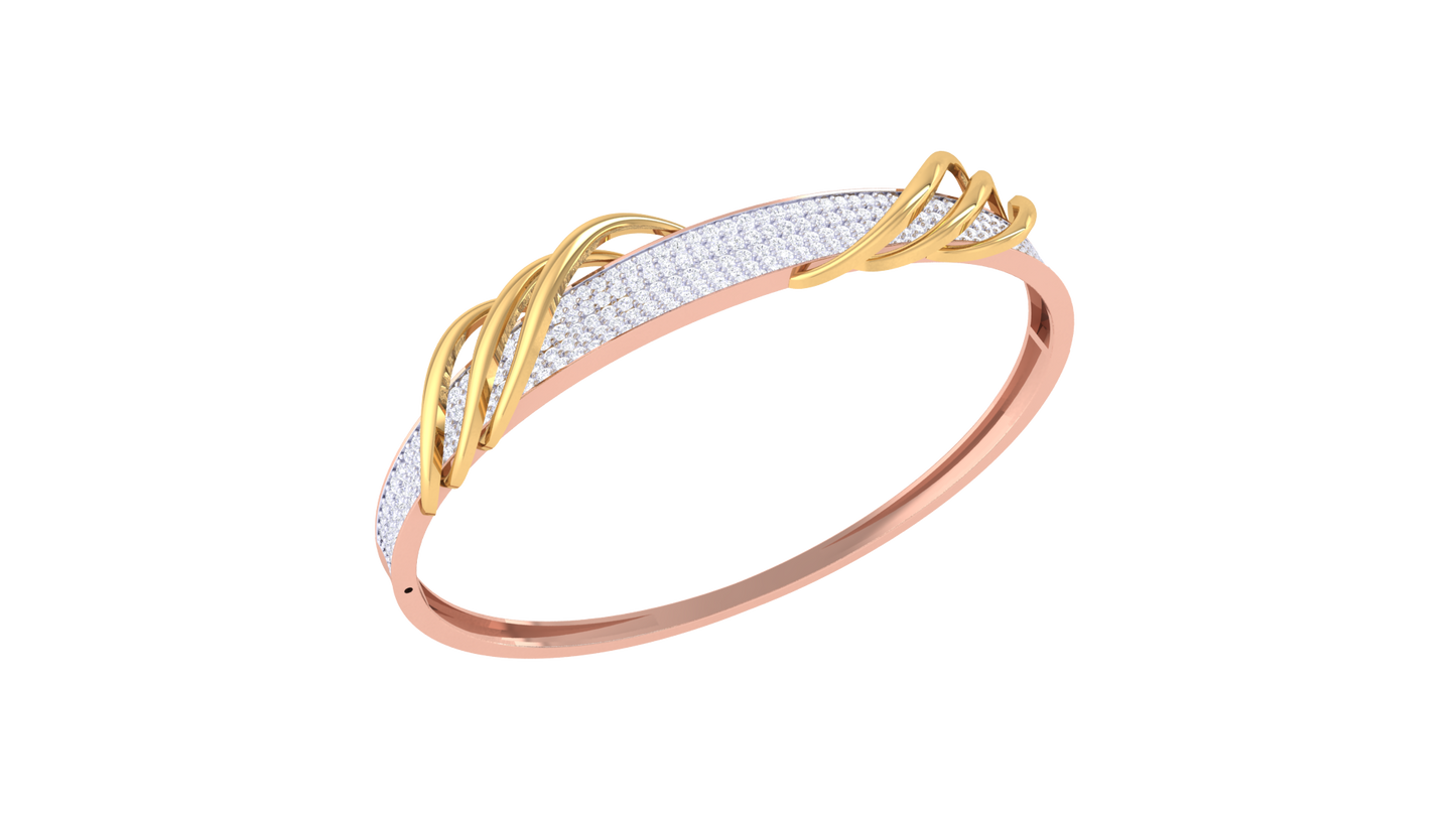 Twisted Wave Bracelet In Yellow Gold - 1.64 Ct Brilliant Round Diamonds