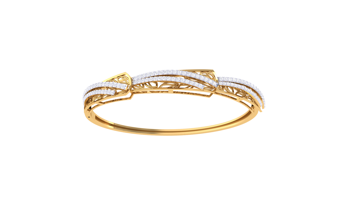 Wave Filigree Gold Bangle Bracelet - 0.77 Ct Diamond Accents