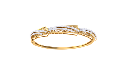 Wave Filigree Gold Bangle Bracelet - 0.77 Ct Diamond Accents