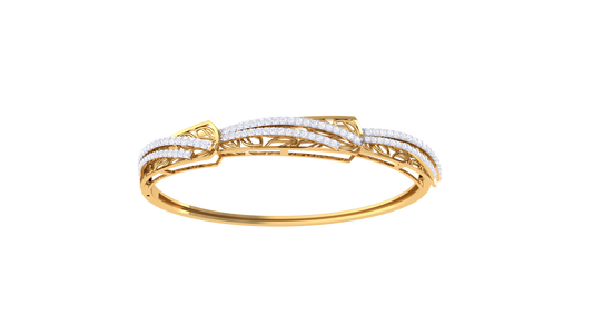 Wave Filigree Gold Bangle Bracelet - 0.77 Ct Diamond Accents