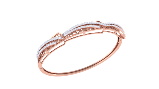 Wave Filigree Gold Bangle Bracelet - 0.77 Ct Diamond Accents