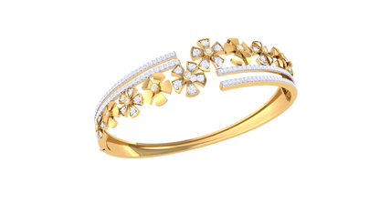Floral Symphony Gold Bangle Bracelet - 1.23 Ct Brilliant Cut Diamonds