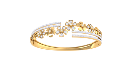 Floral Symphony Gold Bangle Bracelet - 1.23 Ct Brilliant Cut Diamonds