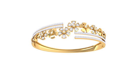 Floral Symphony Gold Bangle Bracelet - 1.23 Ct Brilliant Cut Diamonds