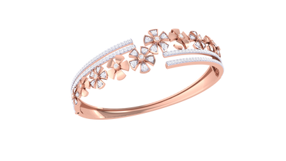Floral Symphony Gold Bangle Bracelet - 1.23 Ct Brilliant Cut Diamonds