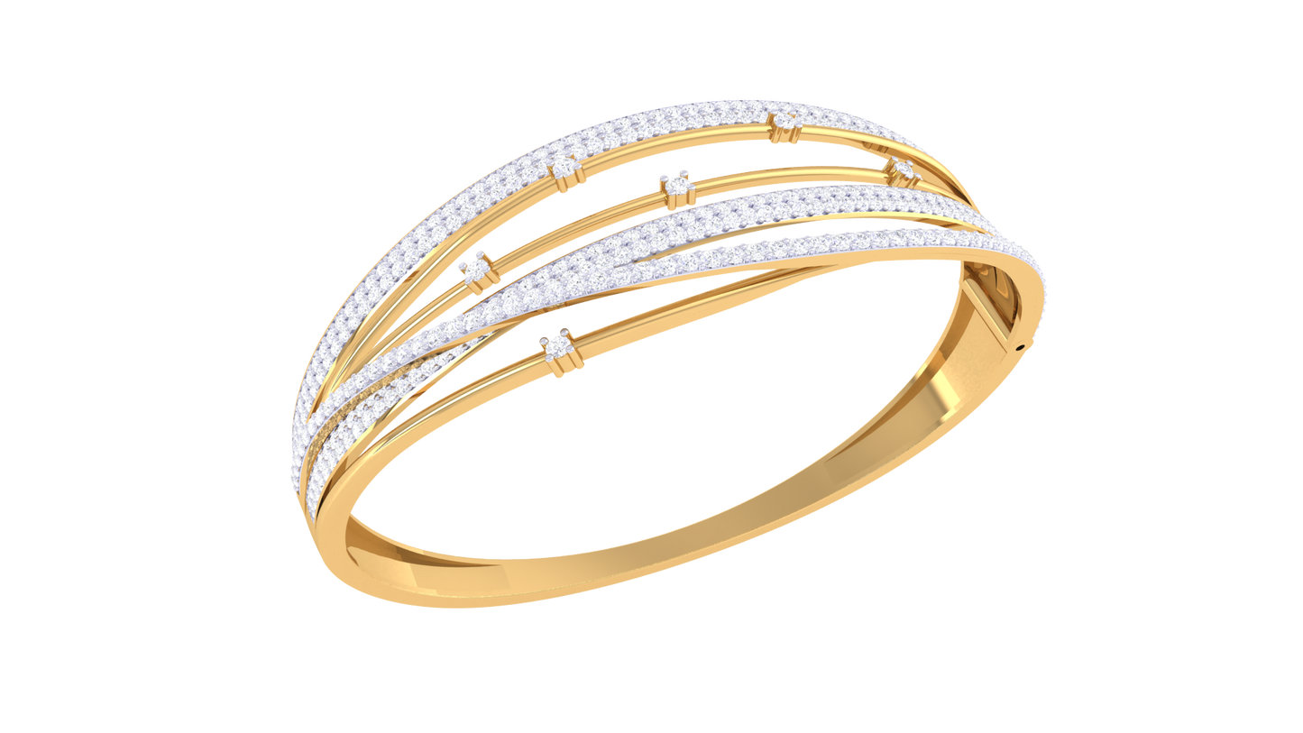Interlace Elegance Gold Bangle Bracelet - 2.24 Ct Diamond Embellishments