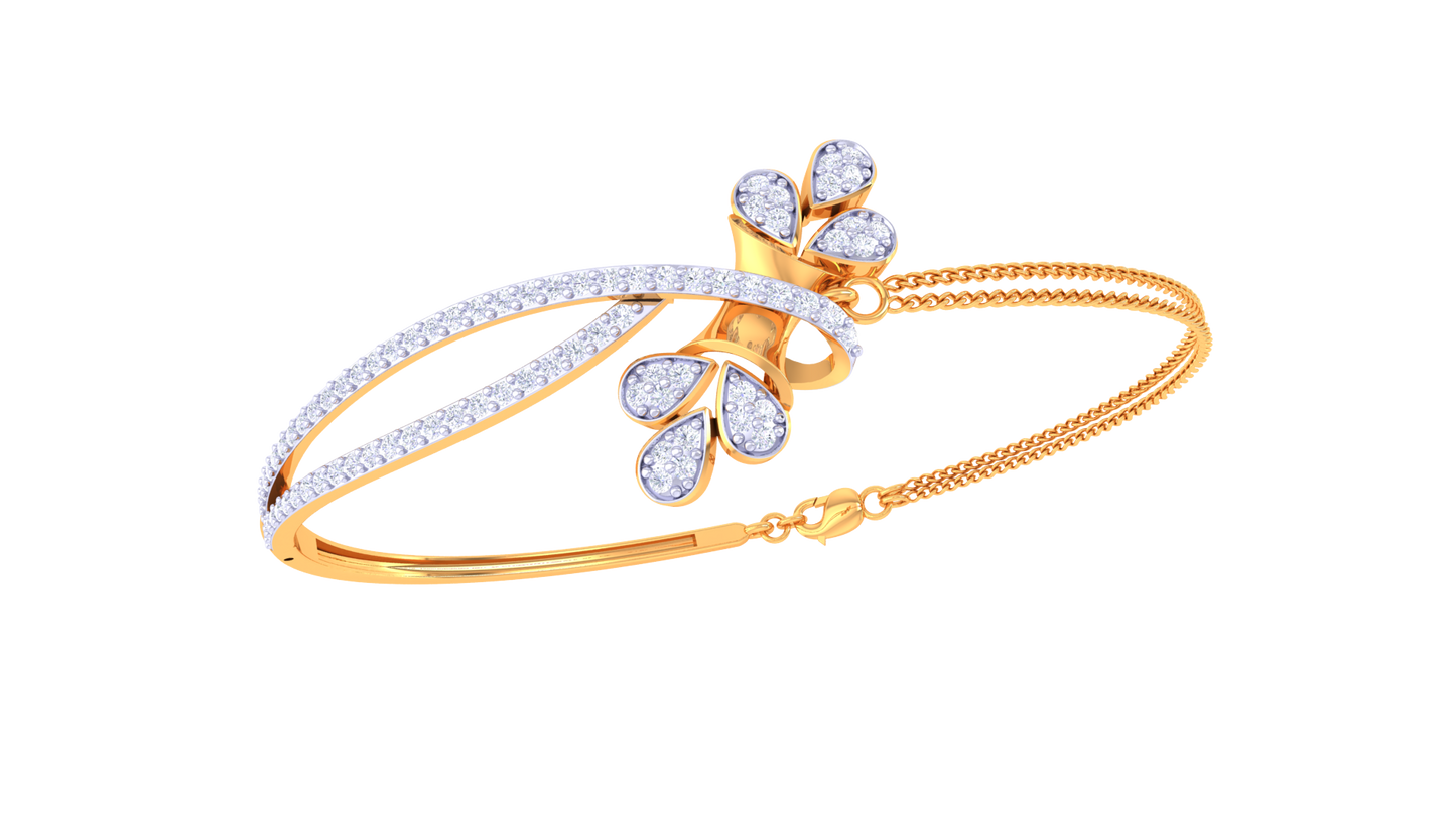 Floral Radiance Dual Band Gold Bracelet - 0.72 Ct Hand Set Diamonds