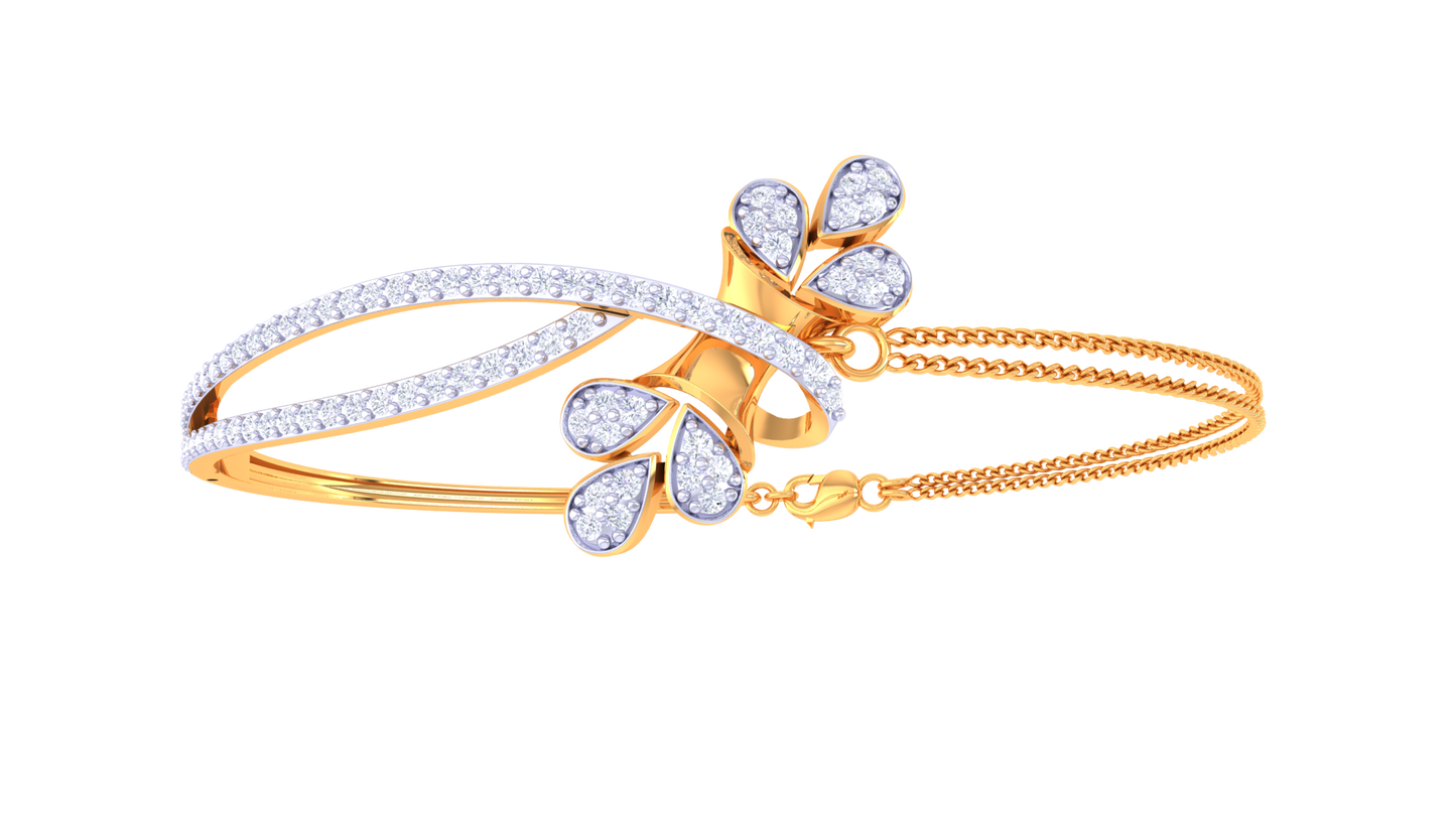 Floral Radiance Dual Band Gold Bracelet - 0.72 Ct Hand Set Diamonds