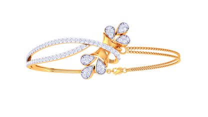 Floral Radiance Dual Band Gold Bracelet - 0.72 Ct Hand Set Diamonds