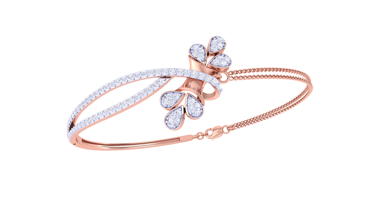 Floral Radiance Dual Band Gold Bracelet - 0.72 Ct Hand Set Diamonds