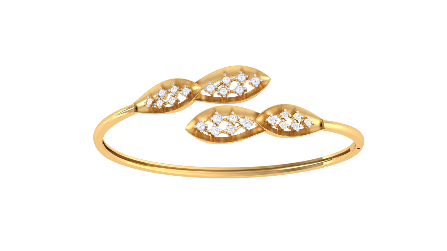 Trio Leaf Bracelet In Rich Gold- 0.34 Ct Brilliant Cut Diamonds