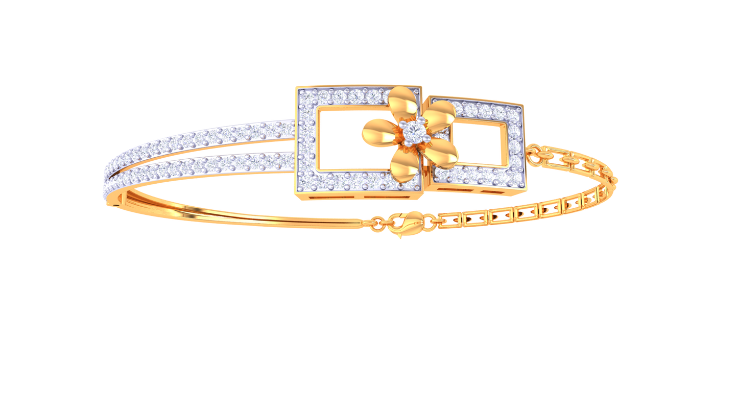 Floral Frame Yellow Gold Bracelet - 1.04 Ct Hand Set Diamonds
