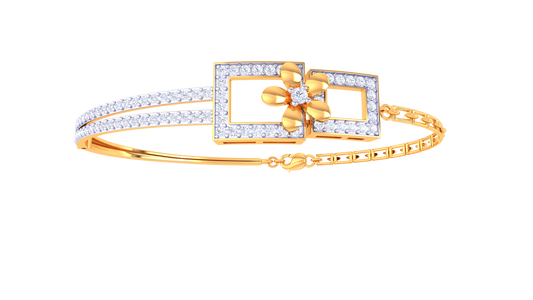 Floral Frame Yellow Gold Bracelet - 1.04 Ct Hand Set Diamonds