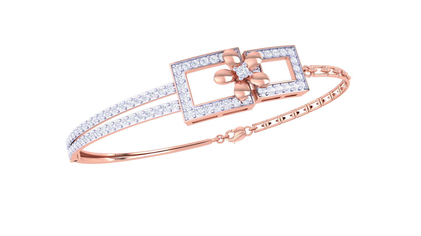 Floral Frame Yellow Gold Bracelet - 1.04 Ct Hand Set Diamonds