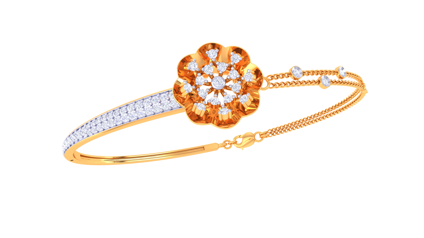 Bloomline Elegance Gold Bracelet With Dual-Band Floral Motif - 0.52 Ct Diamonds