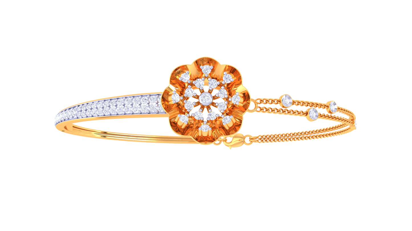 Bloomline Elegance Gold Bracelet With Dual-Band Floral Motif - 0.52 Ct Diamonds