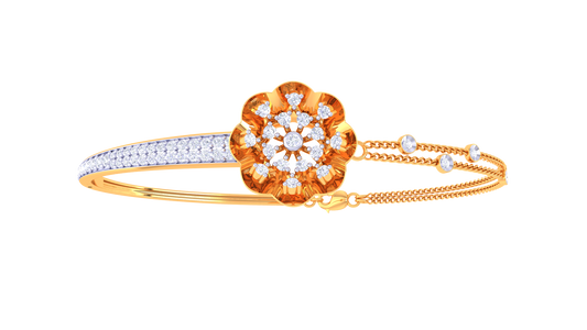 Bloomline Elegance Gold Bracelet With Dual-Band Floral Motif - 0.52 Ct Diamonds