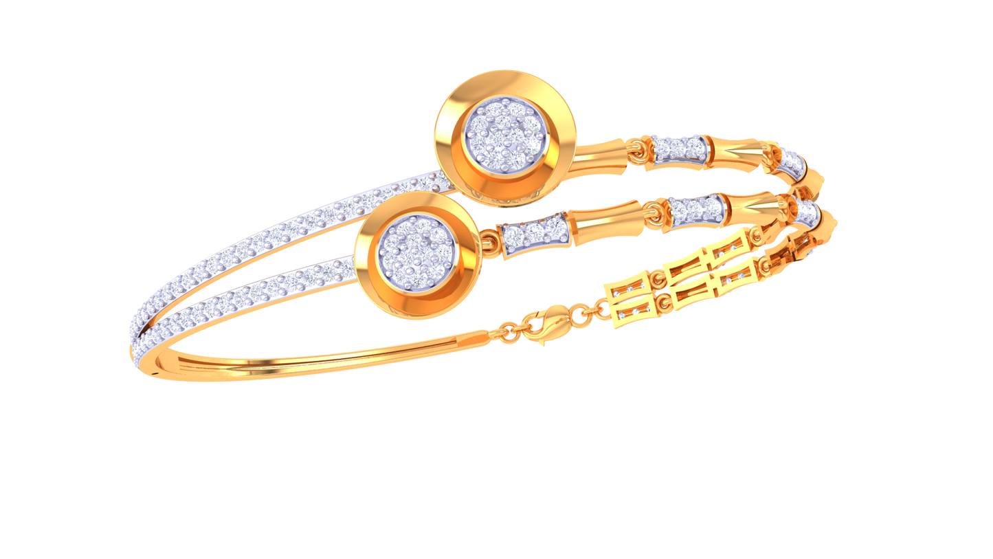 Twin Halo Gold Bracelet With Dual Circular Accents - 0.63 Ct Diamonds