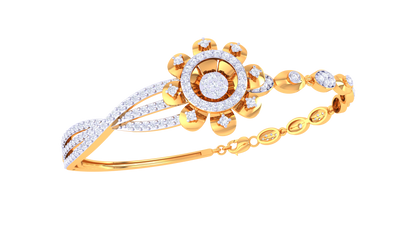 Twist Bloom Gold Bracelet With Sculpted Floral Centerpiece - 1.04 Ct Round Diamonds