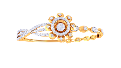 Twist Bloom Gold Bracelet With Sculpted Floral Centerpiece - 1.04 Ct Round Diamonds