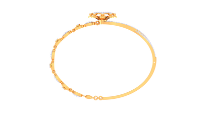 Twist Bloom Gold Bracelet With Sculpted Floral Centerpiece - 1.04 Ct Round Diamonds