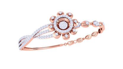 Twist Bloom Gold Bracelet With Sculpted Floral Centerpiece - 1.04 Ct Round Diamonds