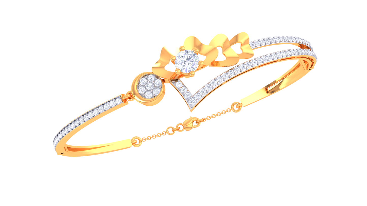 Floral Bow & V-Motif Bracelet In Gold – 0.92 Ct Sparkle Diamonds Cluster