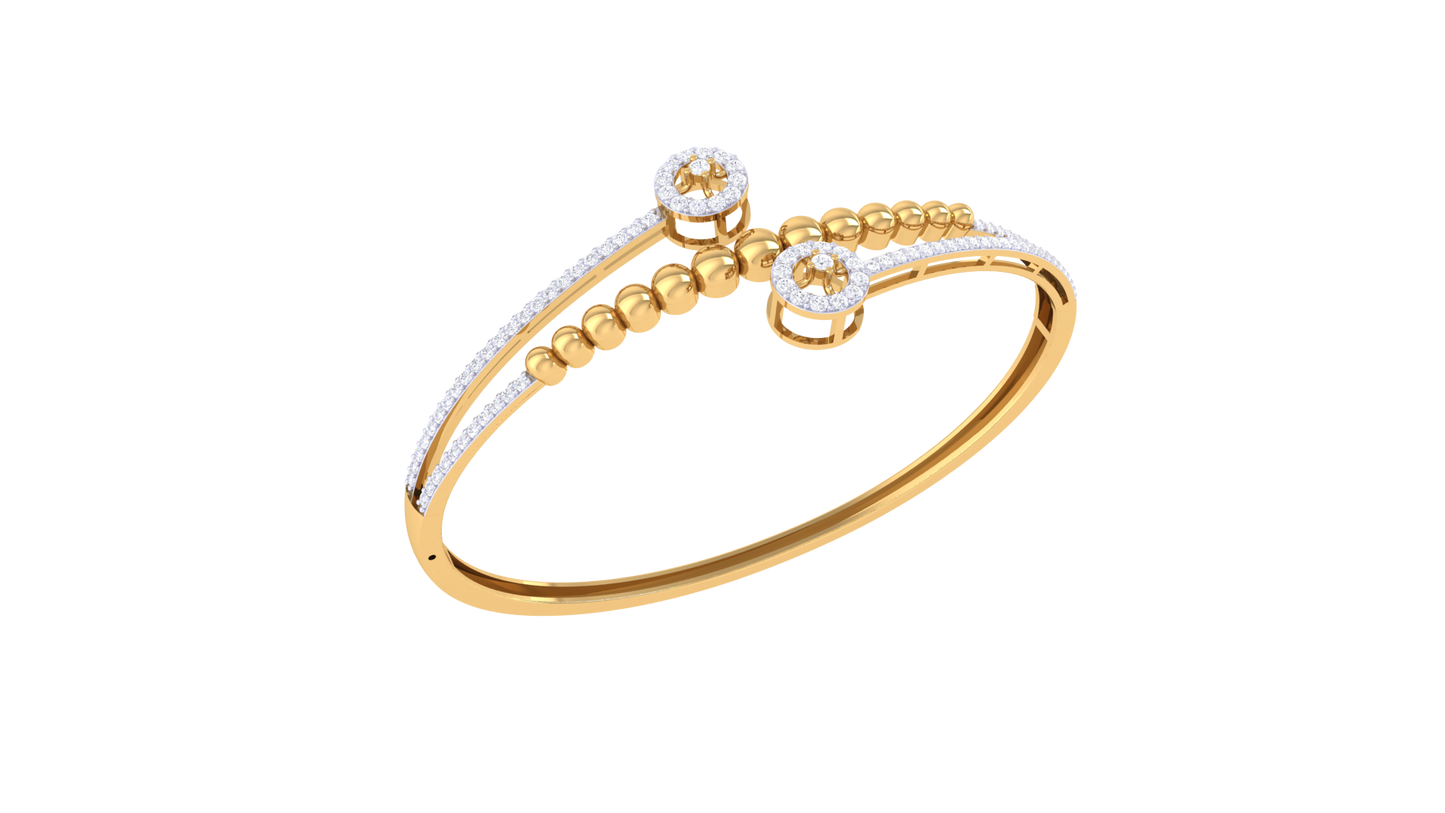 Beaded Bloom Bangle Bracelet In Yellow Gold - 0.84 Ct Brilliant Diamond
