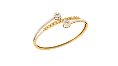 Beaded Bloom Bangle Bracelet In Yellow Gold - 0.84 Ct Brilliant Diamond
