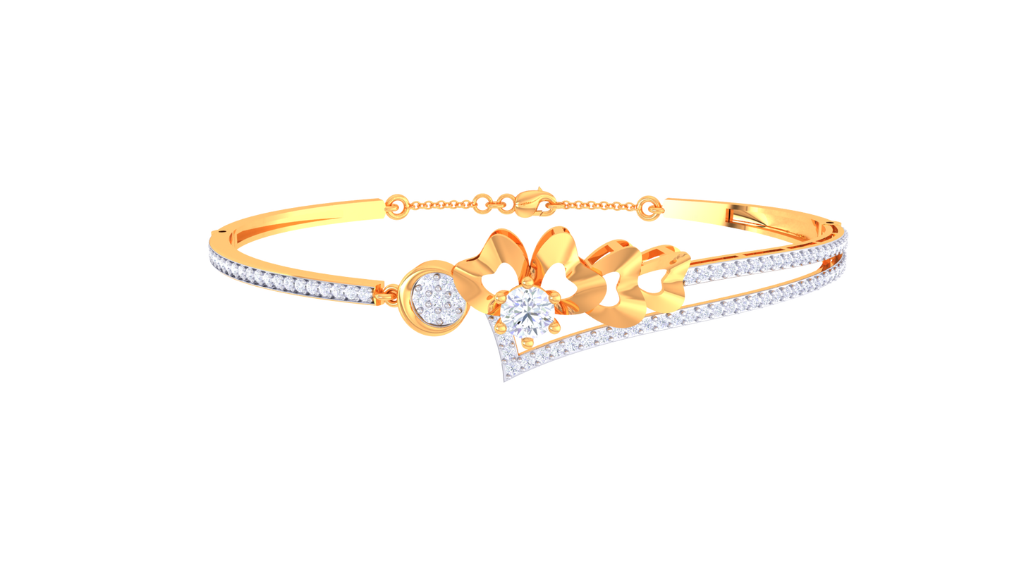 Floral Bow & V-Motif Bracelet In Gold – 0.92 Ct Sparkle Diamonds Cluster