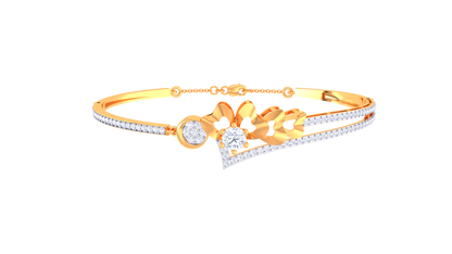 Floral Bow & V-Motif Bracelet In Gold – 0.92 Ct Sparkle Diamonds Cluster