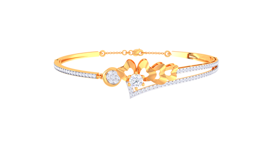 Floral Bow & V-Motif Bracelet In Gold – 0.92 Ct Sparkle Diamonds Cluster