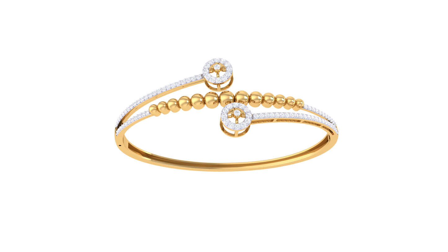 Beaded Bloom Bangle Bracelet In Yellow Gold - 0.84 Ct Brilliant Diamond