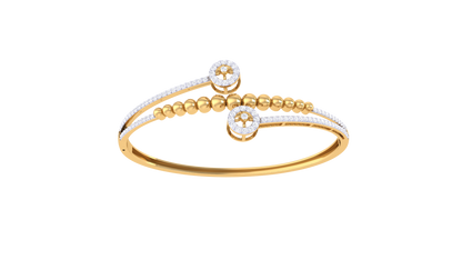 Beaded Bloom Bangle Bracelet In Yellow Gold - 0.84 Ct Brilliant Diamond